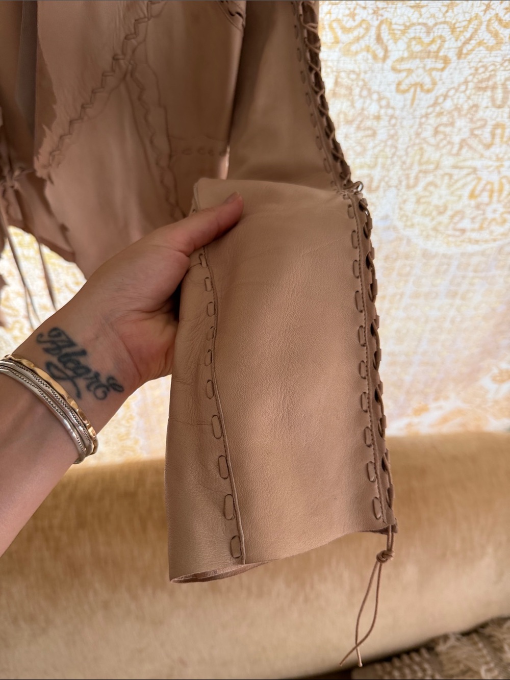 Incredible Roberto Cavalli Taupe nude  buttery Leather lace-up patched Jacket 44 - Picture 3 of 7